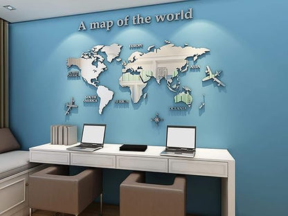 Acrylic 3D Wall Decor World Map Wall Decar for Office Decoration