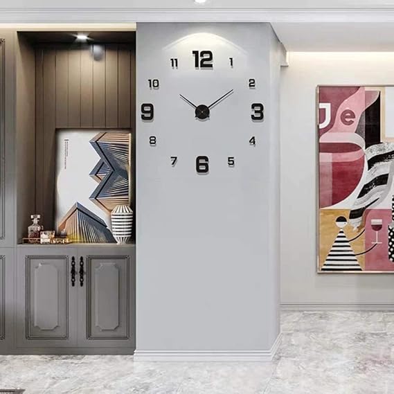 3D Wall Clock, Frameless Wall Clock DIY Wall Decoration, 3D Roman Number Wall Clock Home Decor