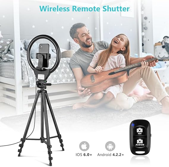 Sensyne 10'' Ring Light with 50'' Extendable Tripod Stand, LED Circle Lights with Phone Holder for Live Stream/Makeup/YouTube Video/TikTok, Compatible with All Phones