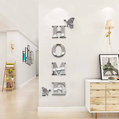 Acrylic Home Sign Letters Wall Decor, Acrylic Mirror Wall Stickers Family Wall Decoration for Living Room Bedroom Home Hallway(63 x 11.8In,Silver)