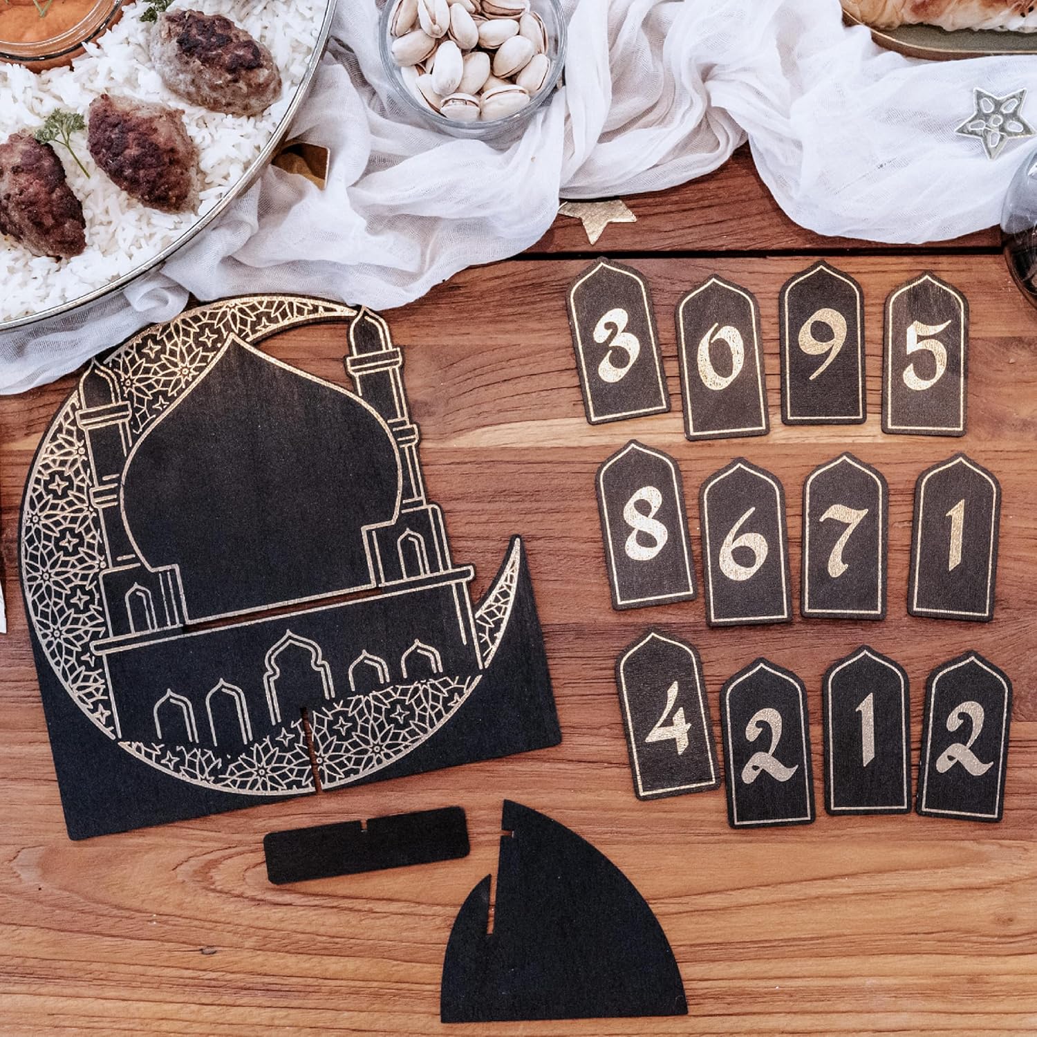 Papierdrachen Ramadan Countdown Wood – for Standing – Black Varnished – Decoration – Sugar Festival Set 02