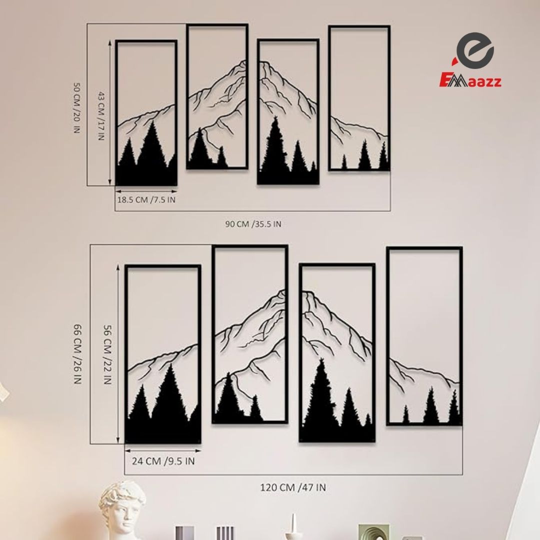 Mountain and Forest Wall Frame | 4 Pcs | Acrylic Wall Art | Home Decoration