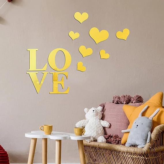 Love & Hearts Acrylic Wall Mirror - Modern Home Decoration [42 pieces]