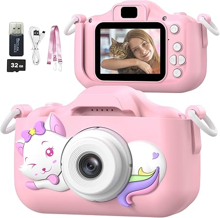 Mgaolo Kids Camera Toys for 3-12 Years Old Boys Girls Children,Portable Child Digital Video Camera with Silicone Cover, Christmas Birthday Gifts for Toddler Age 3 4 5 6 7 8 9 (Cat Pink)