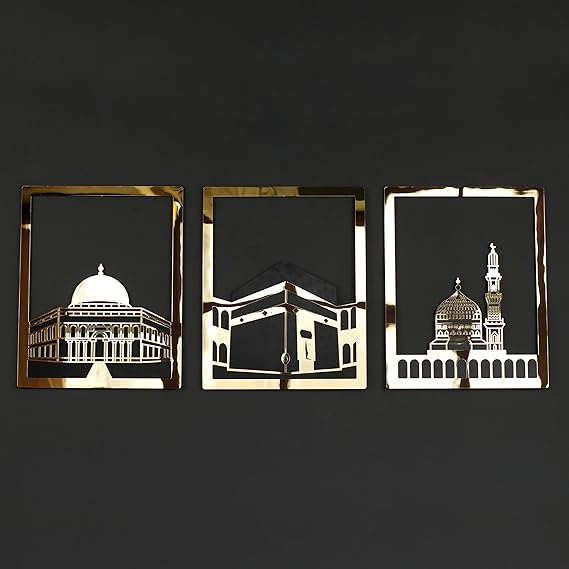 Masjid Al Aqsa, Masjid Al-Haram & Masjid An-Nabawi Islamic Wall Art | Wooden Acrylic Kaaba Wall Decor