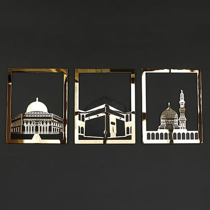 Masjid Al Aqsa, Masjid Al-Haram & Masjid An-Nabawi Islamic Wall Art | Wooden Acrylic Kaaba Wall Decor