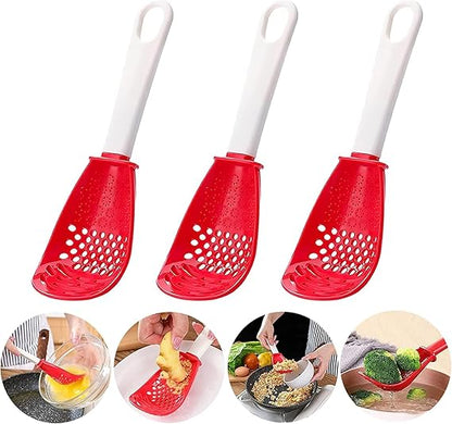 6in1 Multifunctional Cooking Spoon - Kitchen Gadgets Strainer for egg yolk Separator- Grater Masher- Colander Skimmer Scoop- for Mashing, Grating, Draining, Heat Resistant - 3 Pack (Color Mixing)