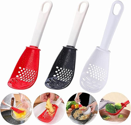 6in1 Multifunctional Cooking Spoon - Kitchen Gadgets Strainer for egg yolk Separator- Grater Masher- Colander Skimmer Scoop- for Mashing, Grating, Draining, Heat Resistant - 3 Pack (Color Mixing)