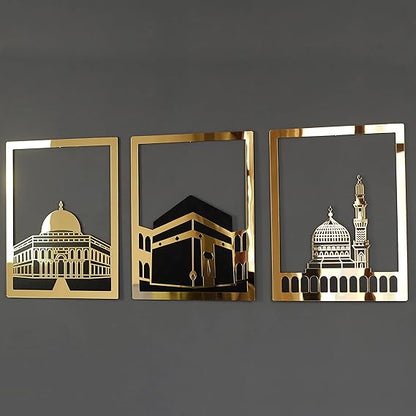 Masjid Al Aqsa, Masjid Al-Haram & Masjid An-Nabawi Islamic Wall Art | Wooden Acrylic Kaaba Wall Decor