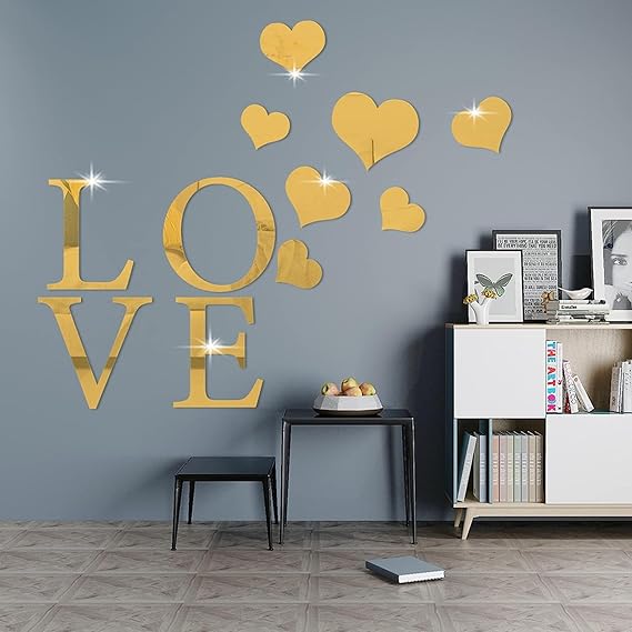 Love & Hearts Acrylic Wall Mirror - Modern Home Decoration [42 pieces]