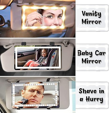 Feisate Car Visor Vanity Mirror With Led Lights, Car Mirror Light Rechargeable Makeup Mirror With 3 Light Modes, Car Visor Mirror, Car Vanity Mirror For Car Truck SUV, White