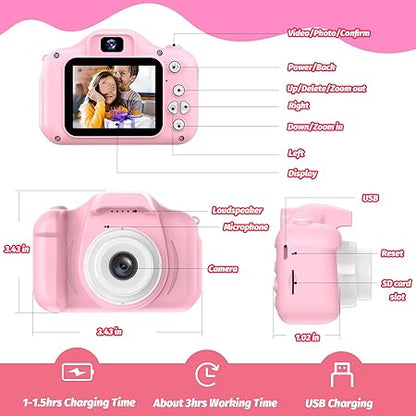 Mgaolo Kids Camera Toys for 3-12 Years Old Boys Girls Children,Portable Child Digital Video Camera with Silicone Cover, Christmas Birthday Gifts for Toddler Age 3 4 5 6 7 8 9 (Cat Pink)