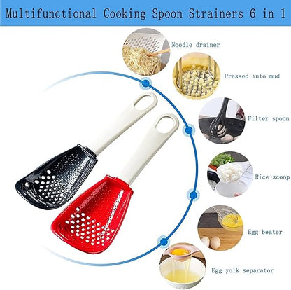 6in1 Multifunctional Cooking Spoon - Kitchen Gadgets Strainer for egg yolk Separator- Grater Masher- Colander Skimmer Scoop- for Mashing, Grating, Draining, Heat Resistant - 3 Pack (Color Mixing)