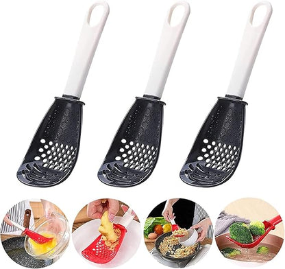 6in1 Multifunctional Cooking Spoon - Kitchen Gadgets Strainer for egg yolk Separator- Grater Masher- Colander Skimmer Scoop- for Mashing, Grating, Draining, Heat Resistant - 3 Pack (Color Mixing)