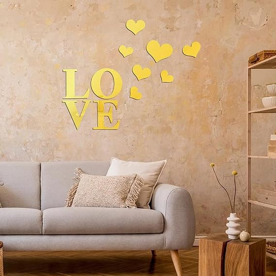 Love & Hearts Acrylic Wall Mirror - Modern Home Decoration [42 pieces]