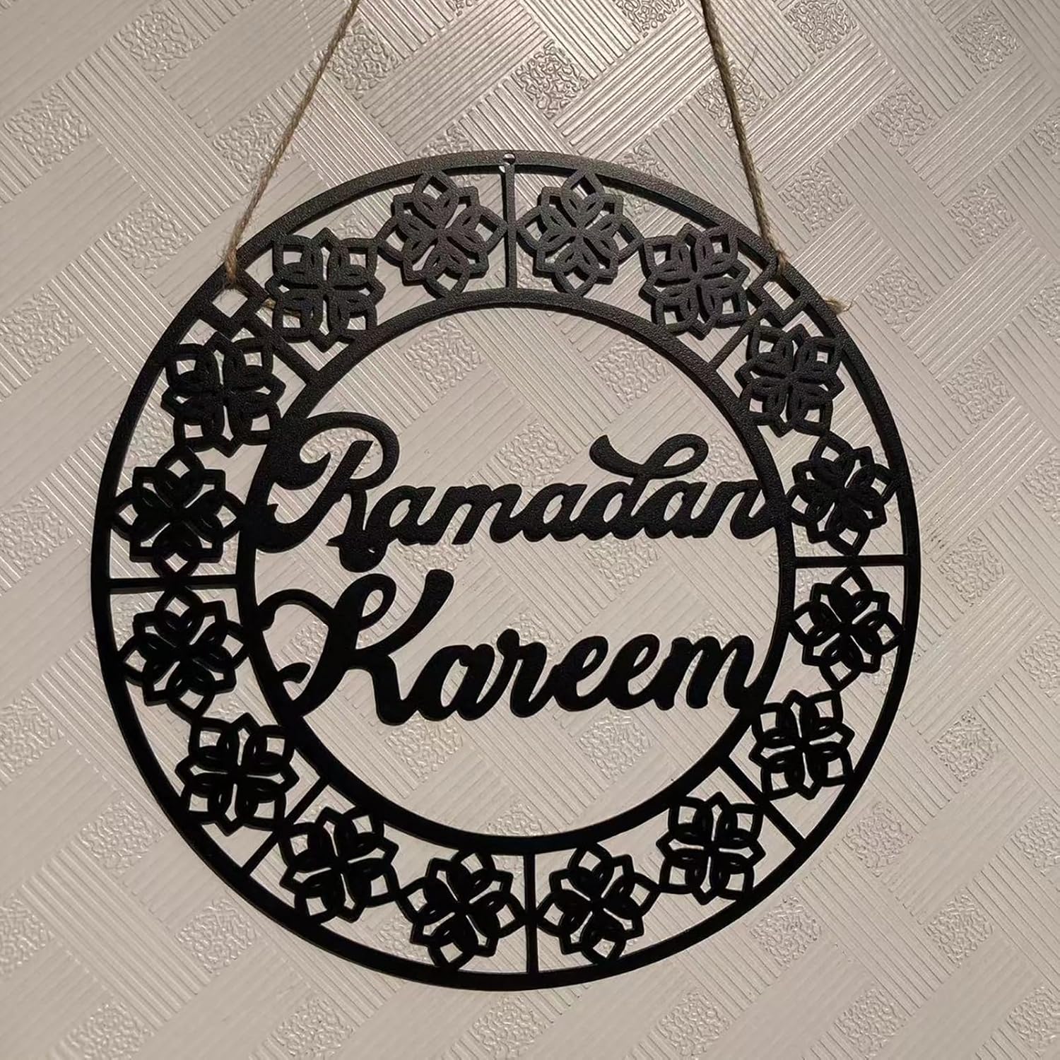 Benziso Ramadan Door Wreath Islamic Metal Wall Art Ramadan Mubarak Metal Sign Ramadan Decorations for Home Ramadan Gifts Eid Mubarak Wall Hanger for Islamic Muslim Home Decor