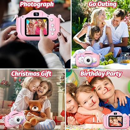 Mgaolo Kids Camera Toys for 3-12 Years Old Boys Girls Children,Portable Child Digital Video Camera with Silicone Cover, Christmas Birthday Gifts for Toddler Age 3 4 5 6 7 8 9 (Cat Pink)