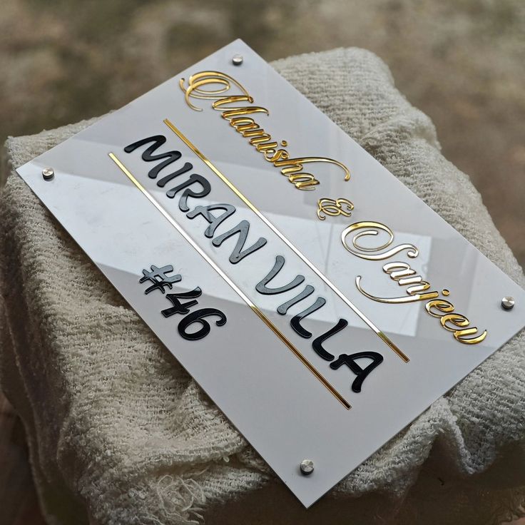 Custom Villa Name Plate – Modern Gold & Black Lettering