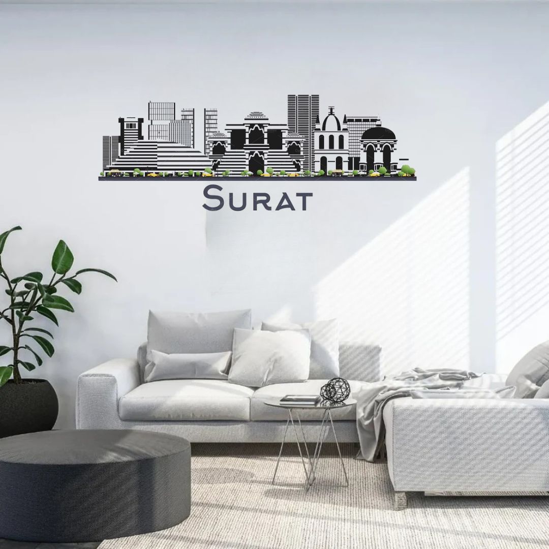 Surat, India - Skyline Acrylic Wall Art - Home Decal - Indian National Day