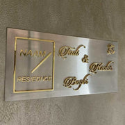 Custom Residence Name Plate – Modern Silver & Gold Design