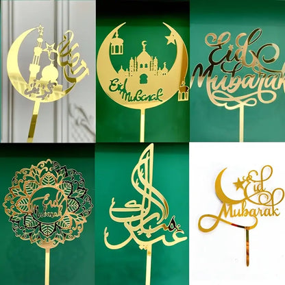 Eid Mubarak Cake Topper | set of 6 | Golden Acrylic | Eid Mubarak Cake Topper