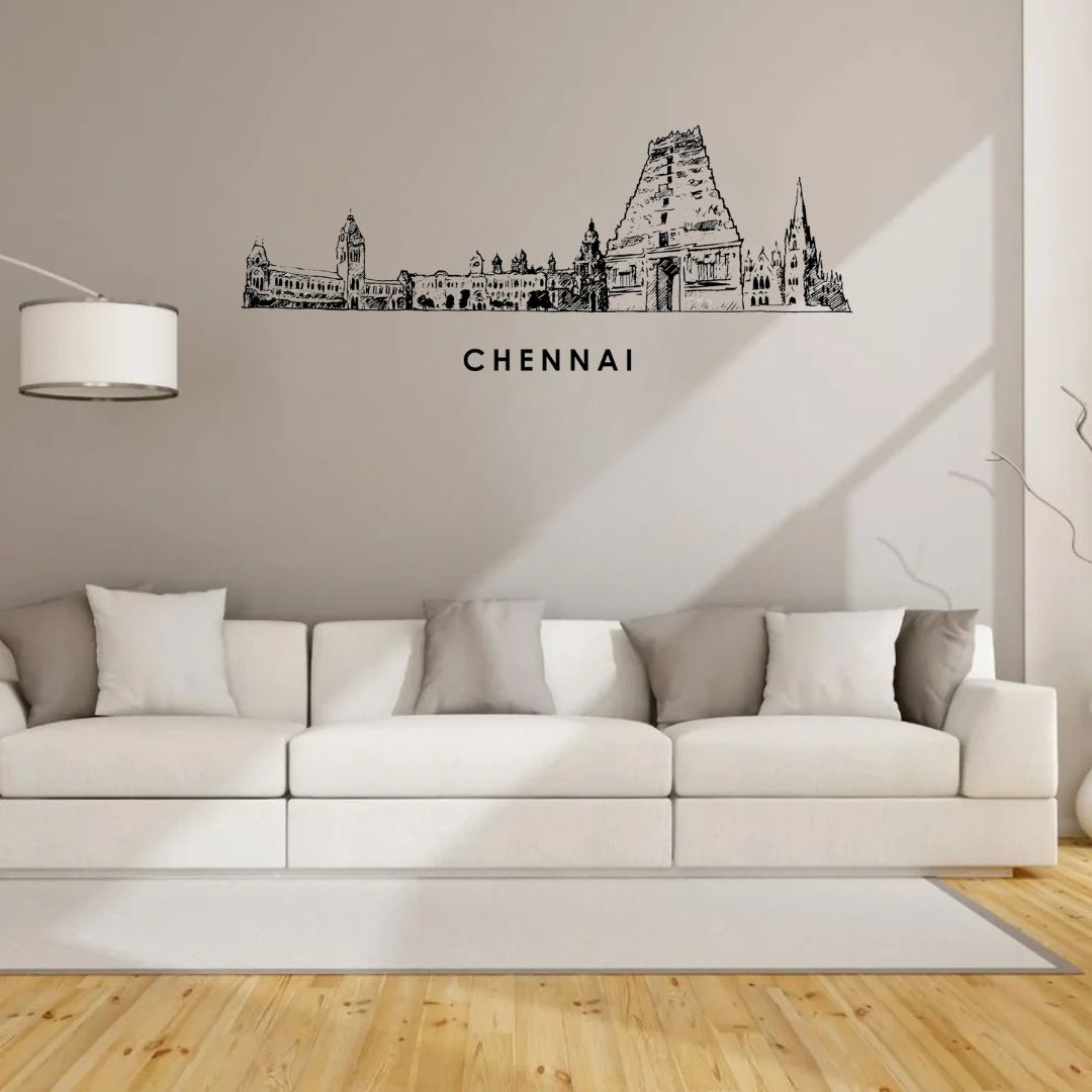 Chennai, India - Skyline Acrylic Wall Art - Home Decal - Indian National Day