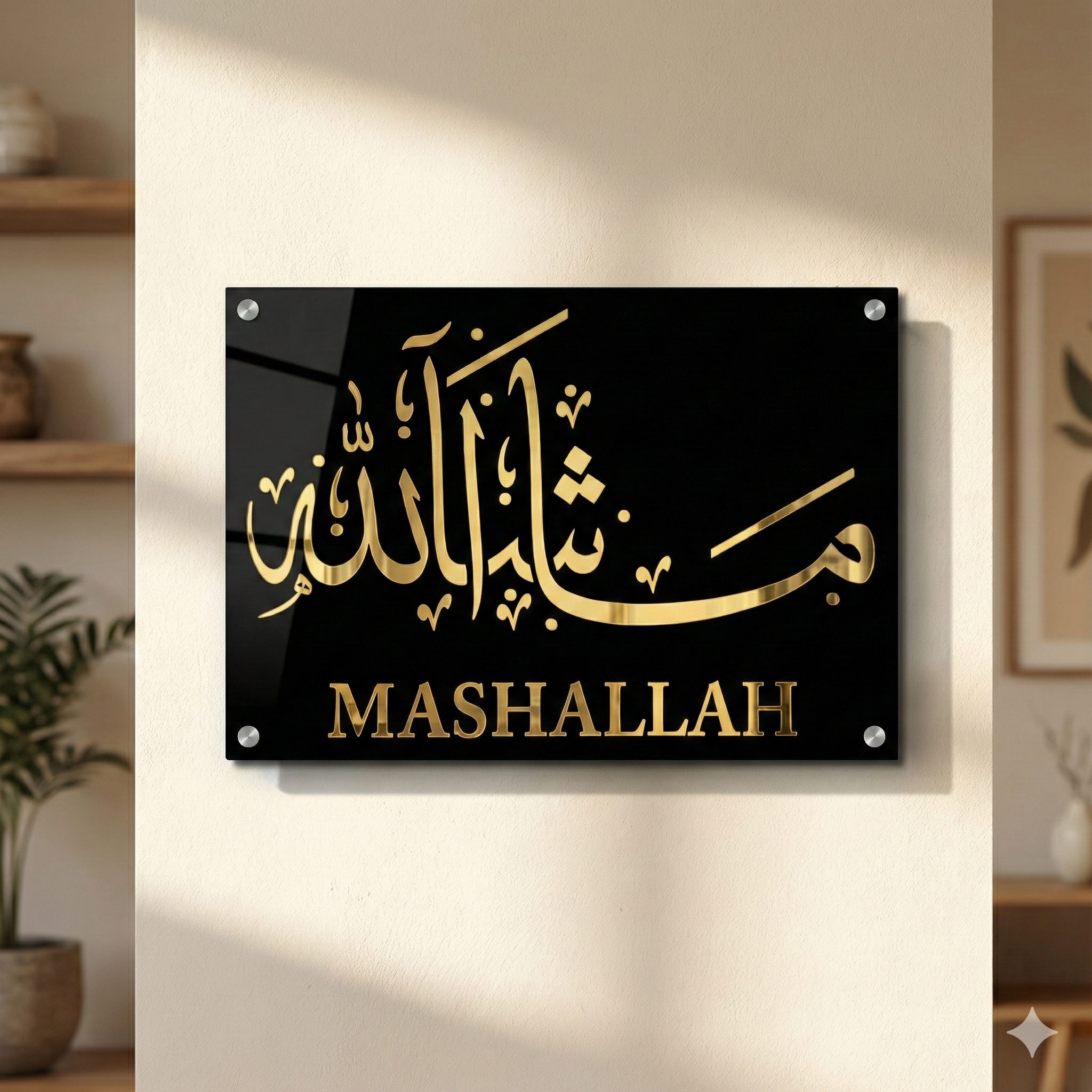 Premium Mashallah Islamic Wall Art – Luxury Black & Gold Acrylic Decor