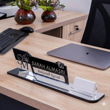 Custom Mirror-Finish Executive Desk Name Plate and Card Holder