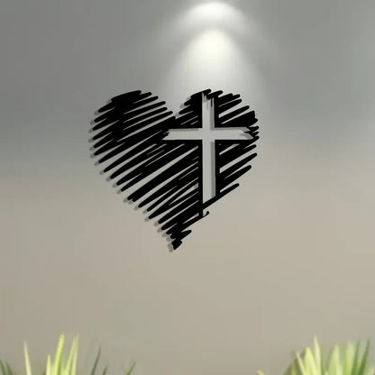 Heart With Jesus Cross - Christian Home Decal 