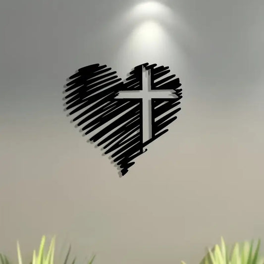 Heart With Jesus Cross - Christian Home Decal 
