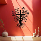Jesus Cross with Tree - Chirsmas Gift - Chirstian Home Decal