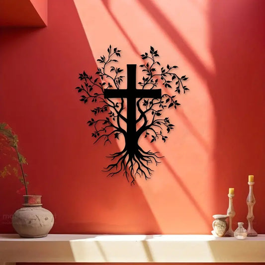 Jesus Cross with Tree - Chirsmas Gift - Chirstian Home Decal
