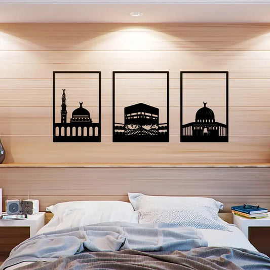 Kaaba, Masjid Nabawi & Masjid al-Aqsa - Acryilc Islamic Wall Decor Art in Dubai