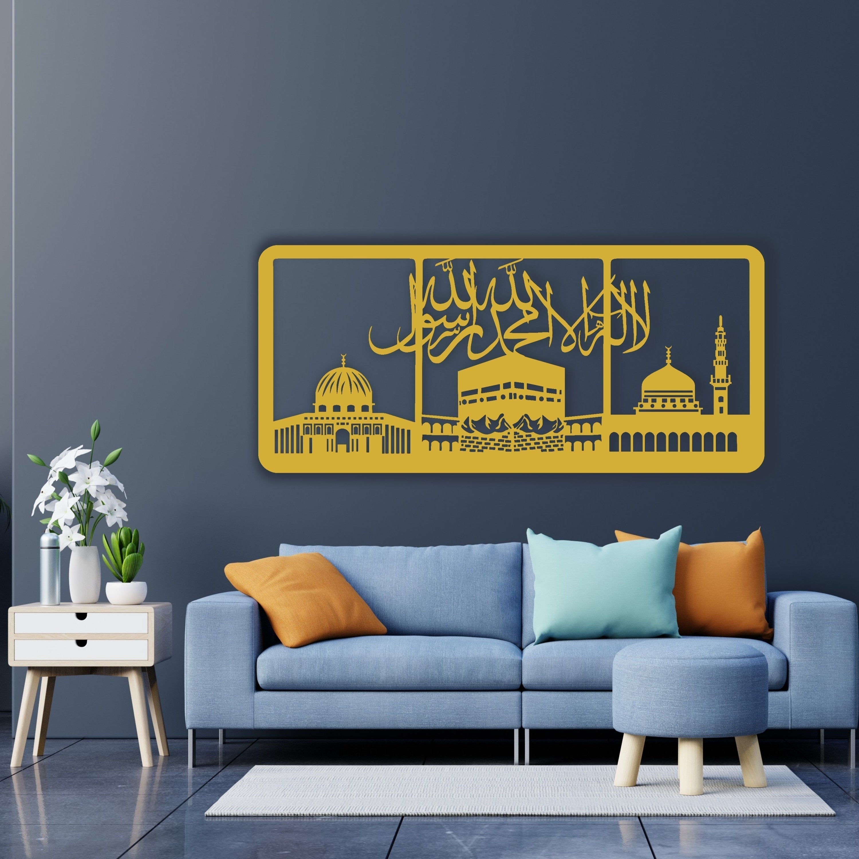 Kalma Tayyib (First Kalma) With Masjid Haram, Masjid Nabwi, Masjid Aqsa, Acrylic Islamic Calligraphy Wall Art in Dubai