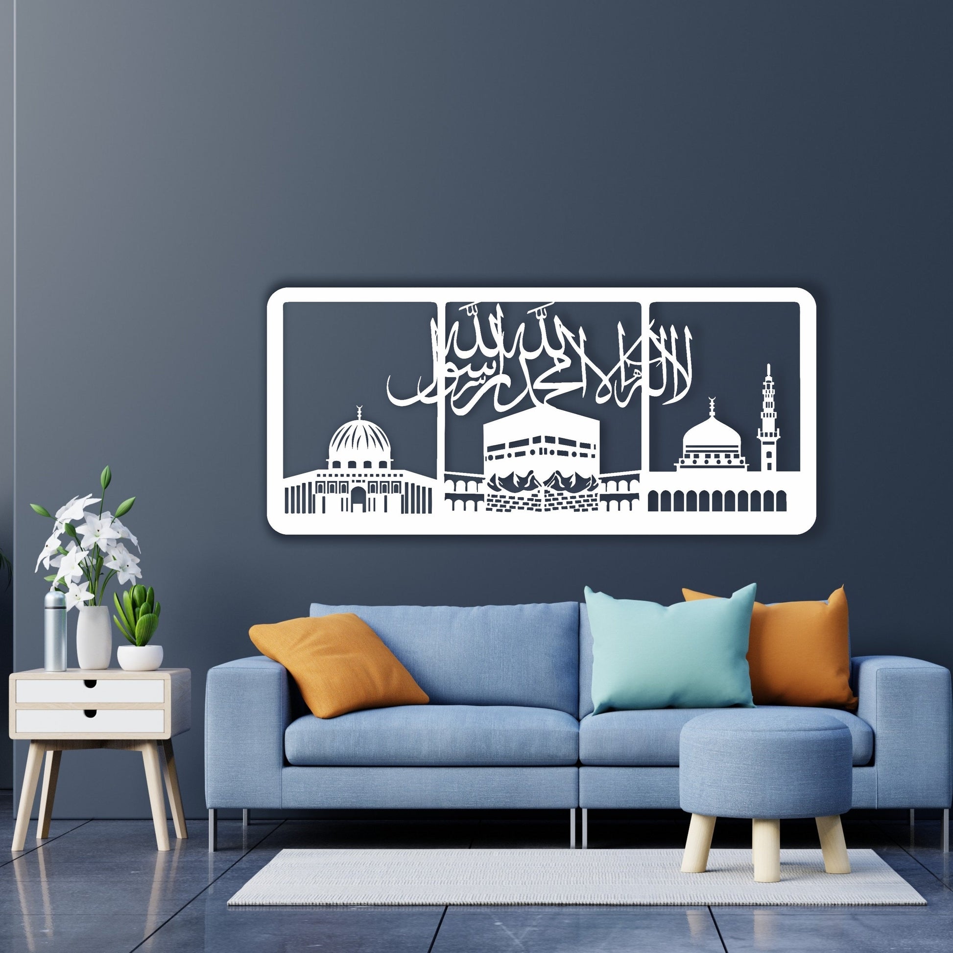 Kalma Tayyib (First Kalma) With Masjid Haram, Masjid Nabwi, Masjid Aqsa, Acrylic Islamic Calligraphy Wall Art in Dubai5