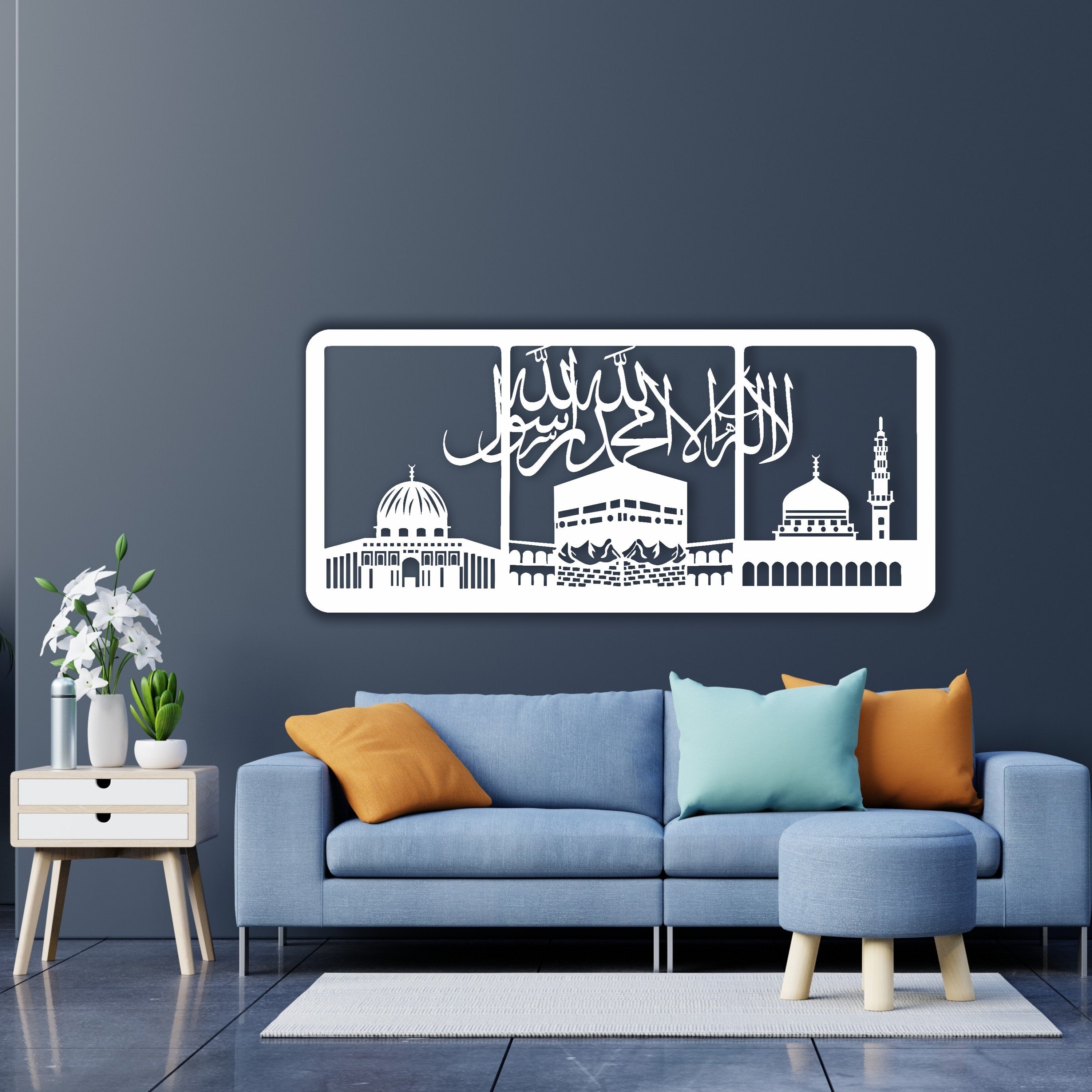 Kalma Tayyib (First Kalma) With Masjid Haram, Masjid Nabwi, Masjid Aqsa, Acrylic Islamic Calligraphy Wall Art in Dubai5