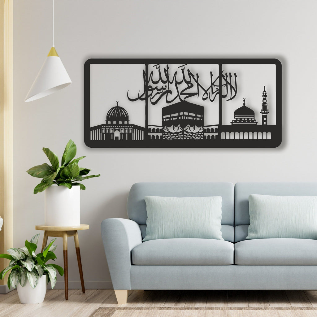 Kalma Tayyib (First Kalma) With Masjid Haram, Masjid Nabwi, Masjid Aqsa, Acrylic Islamic Calligraphy Wall Art in Dubai 6