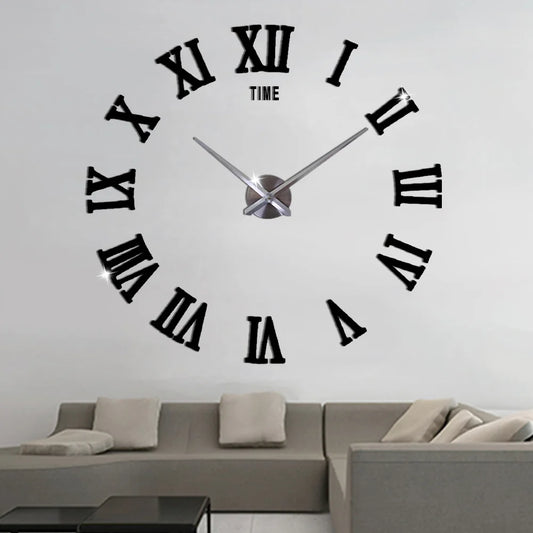 3D Wall Clock, Frameless Wall Clock DIY Wall Decoration, 3D Roman Number Wall Clock Home Decor