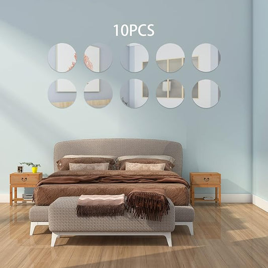 Circle Acrylic Mirror - 10 pieces -Acrylic Crystal Mirror - Best For Living Room, Bedroom & Stair Wall