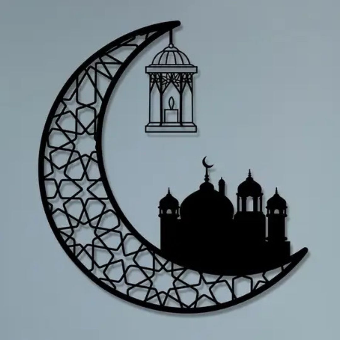 Ramadan Moon with Beautiful Mosque Acrylic Wall Art in Black Color