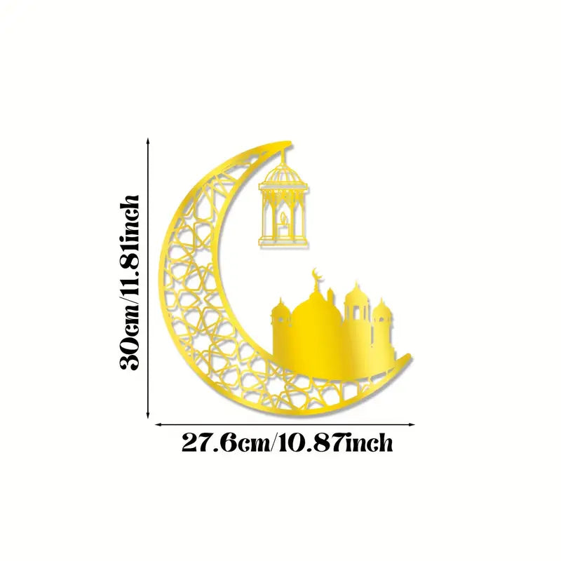 Ramadan Moon with Beautiful Mosque In Gold Color Acrylic wall Art 01