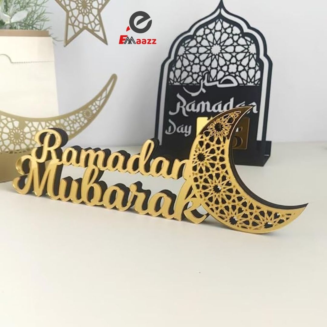 Ramadan Mubarak with Cresent Moon Table Topper Decor 01