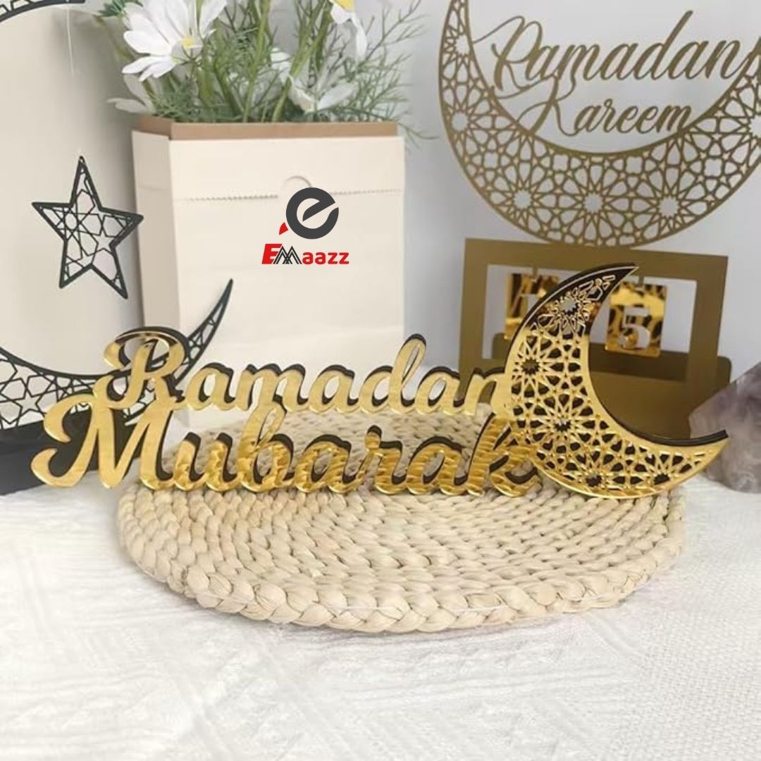 Ramadan Mubarak with Cresent Moon Table Topper Decor 04