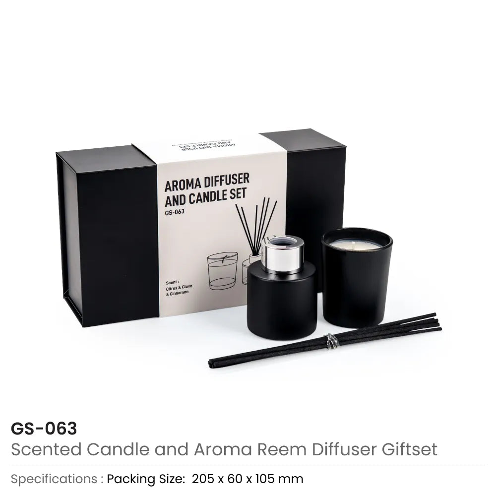 Luxury Matte Black Scented Candle and Aroma Reed Diffuser Set