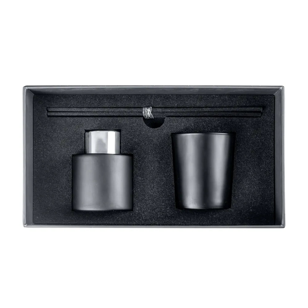 Luxury Matte Black Scented Candle and Aroma Reed Diffuser Set