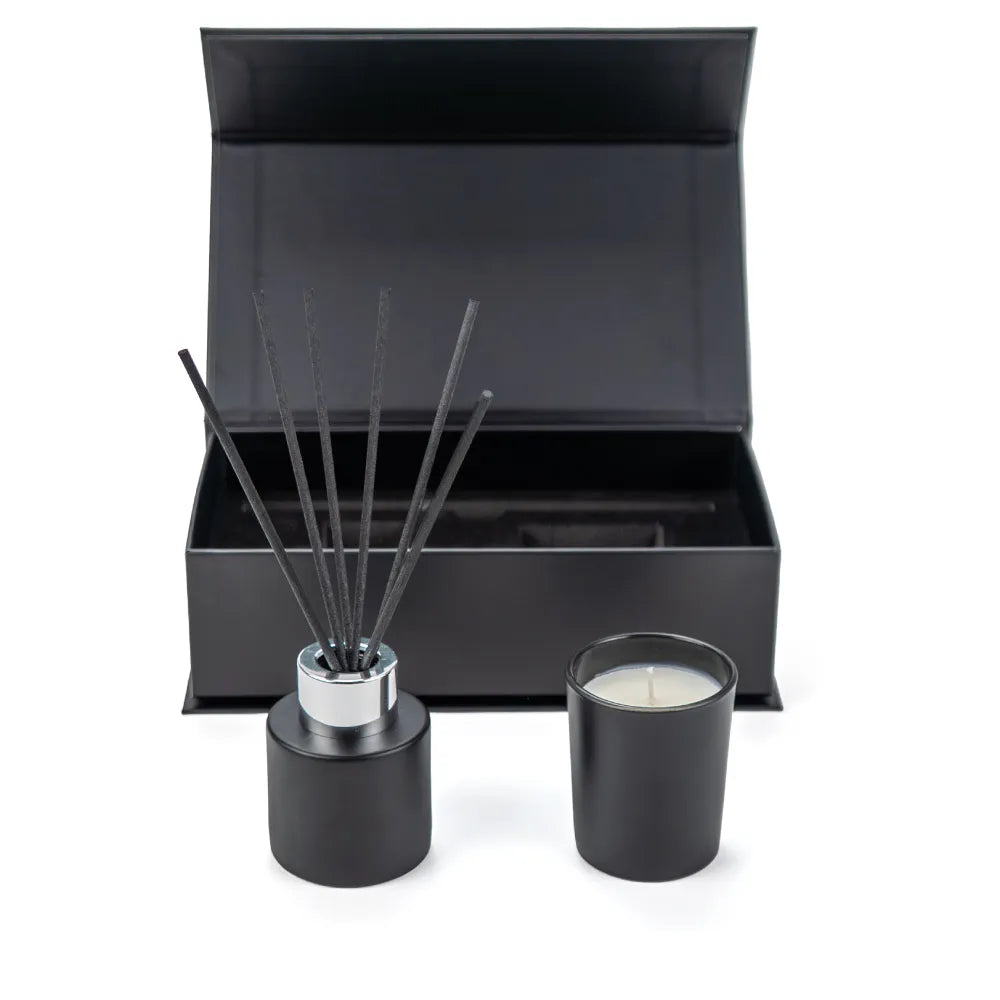 Luxury Matte Black Scented Candle and Aroma Reed Diffuser Set