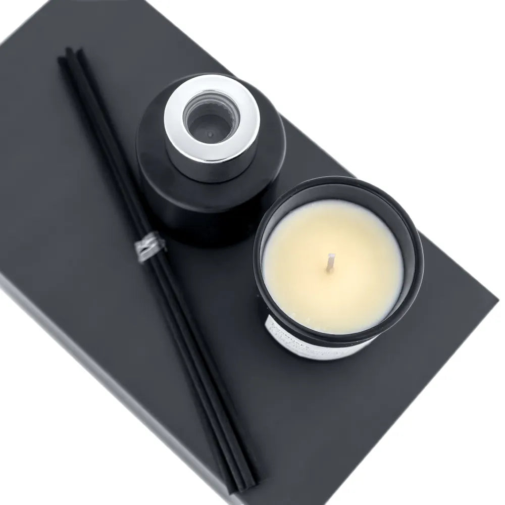 Luxury Matte Black Scented Candle and Aroma Reed Diffuser Set