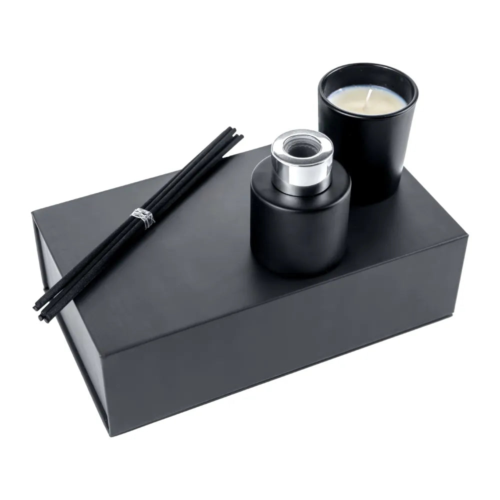 Luxury Matte Black Scented Candle and Aroma Reed Diffuser Set