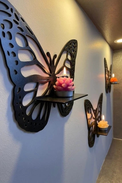 Decorative Butterfly Wall Shelf with Candlestick