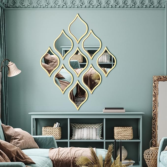 TeaDrop Design Mirror Wall | 9 pieces | - Modern Home Wall Decor - Best For Home and Office